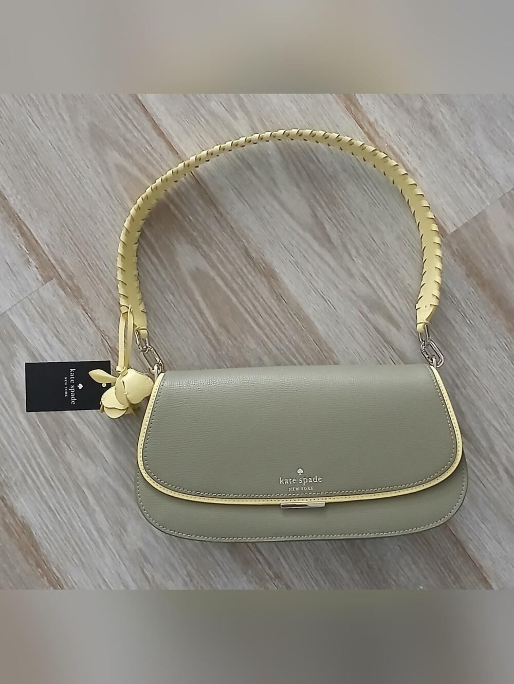 kate Spade Olive Green & Yellow Leather Shoulder Bag